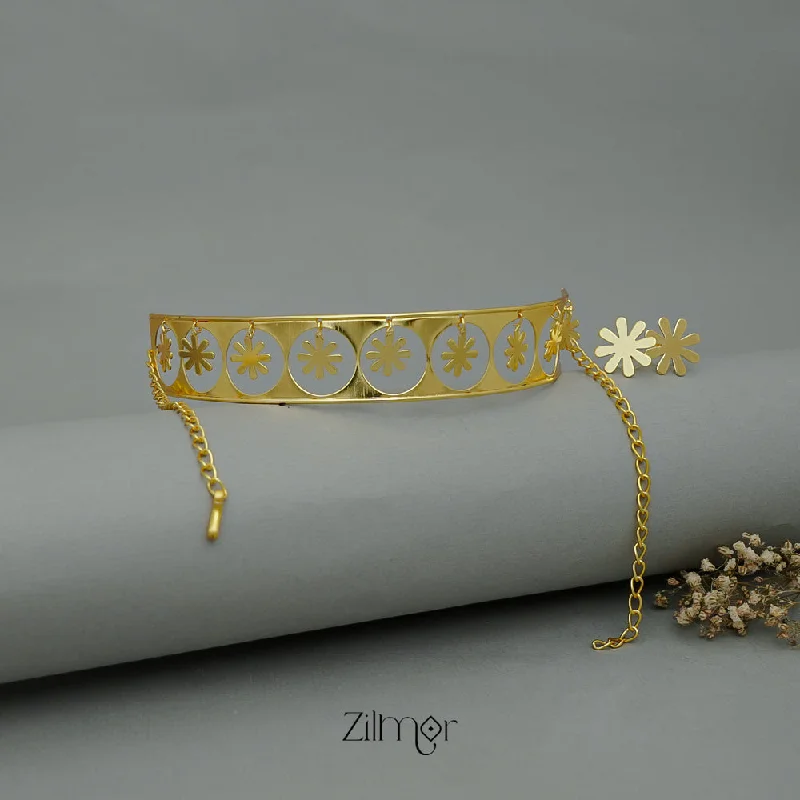 Long Gold Necklace-ZA1011161 - Hanging  Flower Collar Choker Necklace with Earrings