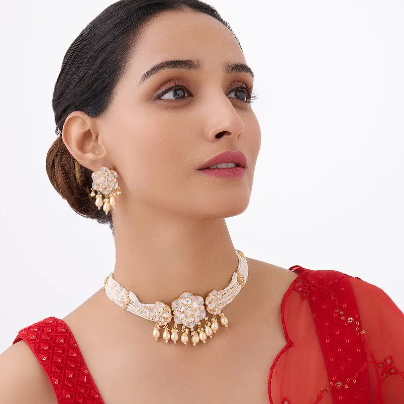 Fashionable Silver Choker-Kundan Necklace 164049