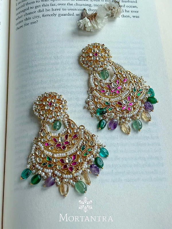 Handcrafted Earrings-Multicolor Gold Plated Jadau Kundan Earrings - ME1058M