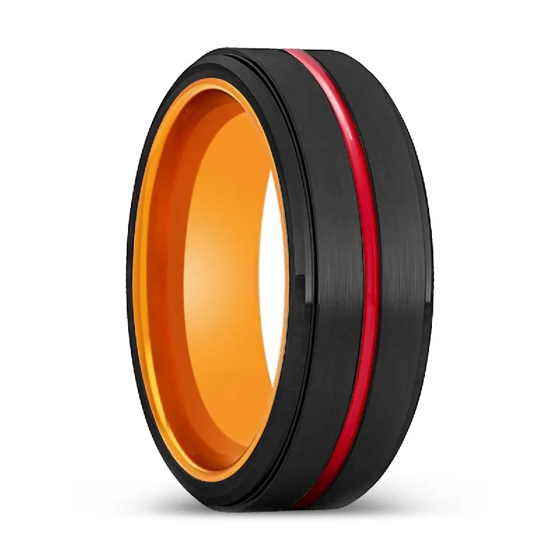 BOLMER | Orange Ring, Black Tungsten Ring, Red Groove, Stepped Edge