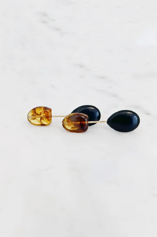 Geometric Shape Earrings-Black Agate Dangle Drop Earrings Gold