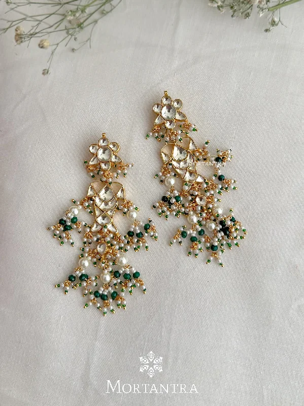 Adjustable Drop Earrings-Green Color Gold Plated Jadau Kundan Earrings - ME946Y