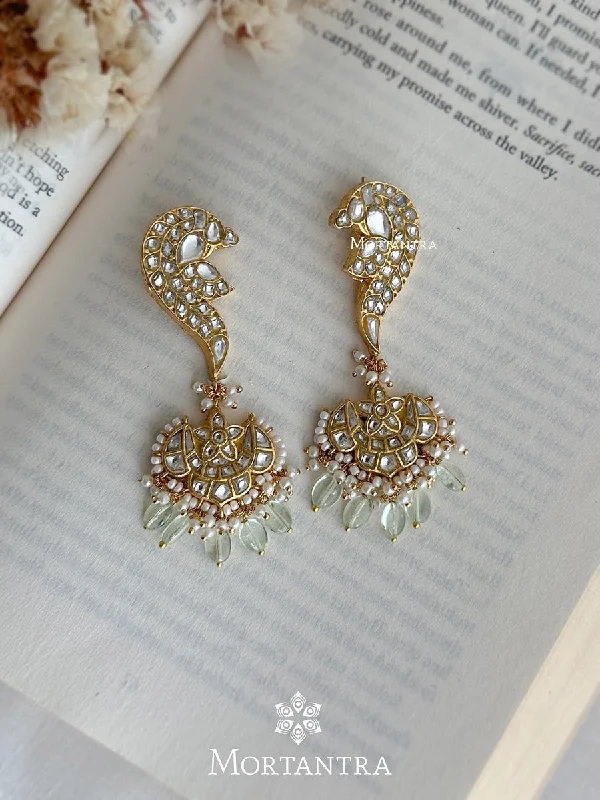 Cute Animal Earrings-White Color Gold Plated Thappa Jadau Kundan Earrings - TJ-E6