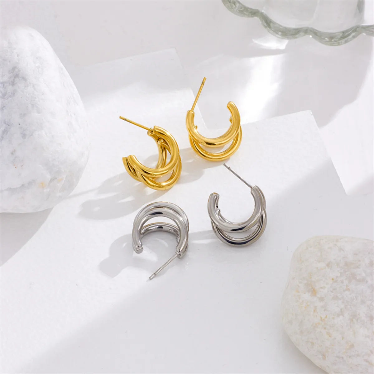 1 Pair Vintage Style Korean Style Geometric Plating Titanium Steel 18k Gold Plated Ear Studs