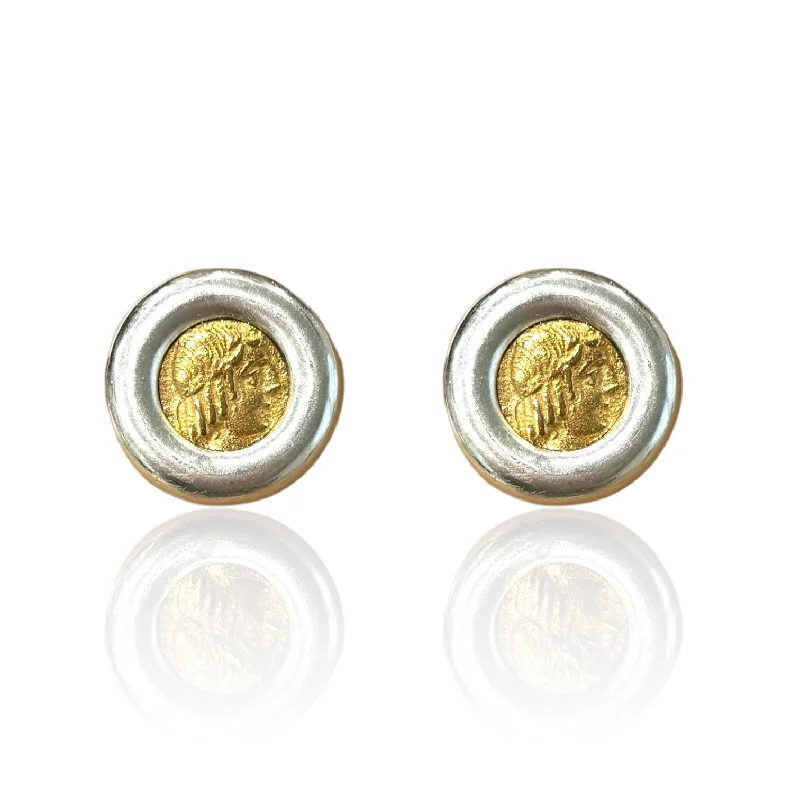 Rose Gold Earrings-SILVER OLENA COIN STUDS