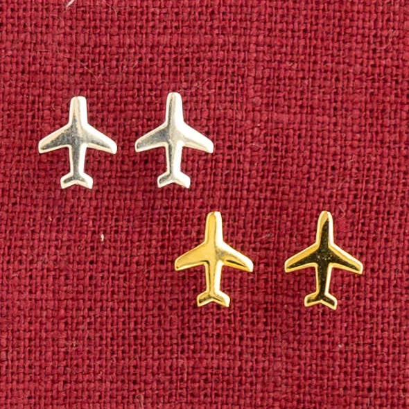 Classic Silver Earrings-Airplane Mini Post Stud Earring Aviation Plane