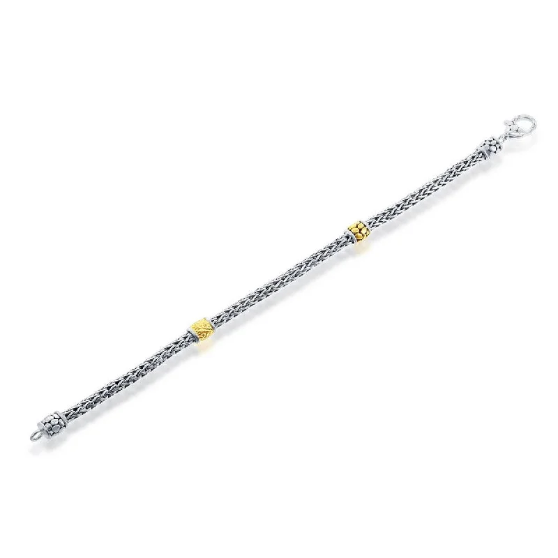 Adjustable Pearl Bracelet-Classic Women's Bracelet - Two-Tone Sterling Silver Braided Style | S-4528