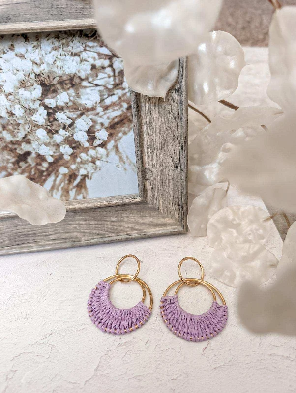 Small Drop Earrings-Beautiful Purple Raffia Hoop Earrings