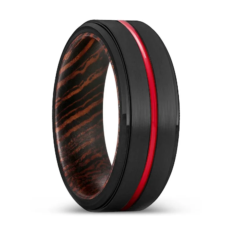 CHAPPIE | Wenge Wood, Black Tungsten Ring, Red Groove, Stepped Edge