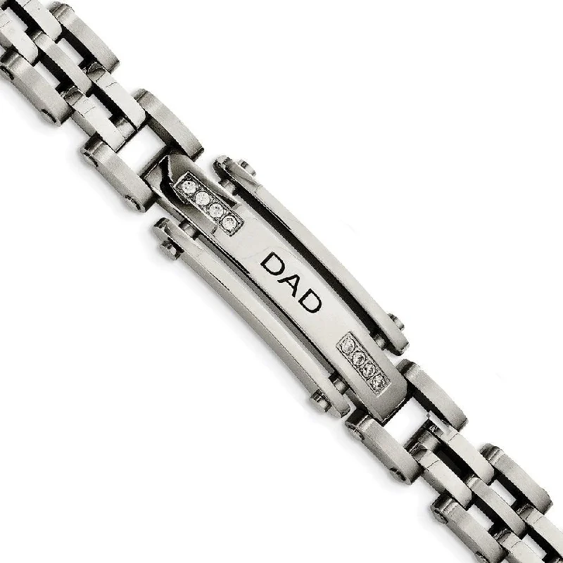 Elegant Bead Bracelet-Stainless Steel Polished with CZs Dad 8.5in Bracelet