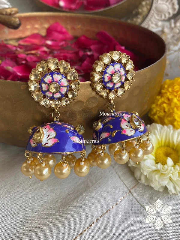 Modern Drop Earrings-Multicolor Gold Plated Jadau Kundan Earrings - ME902BL