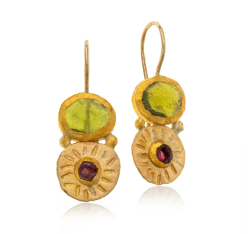 Party Earrings-Nava Zahavi Yellow Gold Artisan Gem Earrings