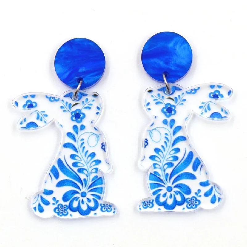 Party Earrings-Beautiful Blue Acrylic Bunny Earrings