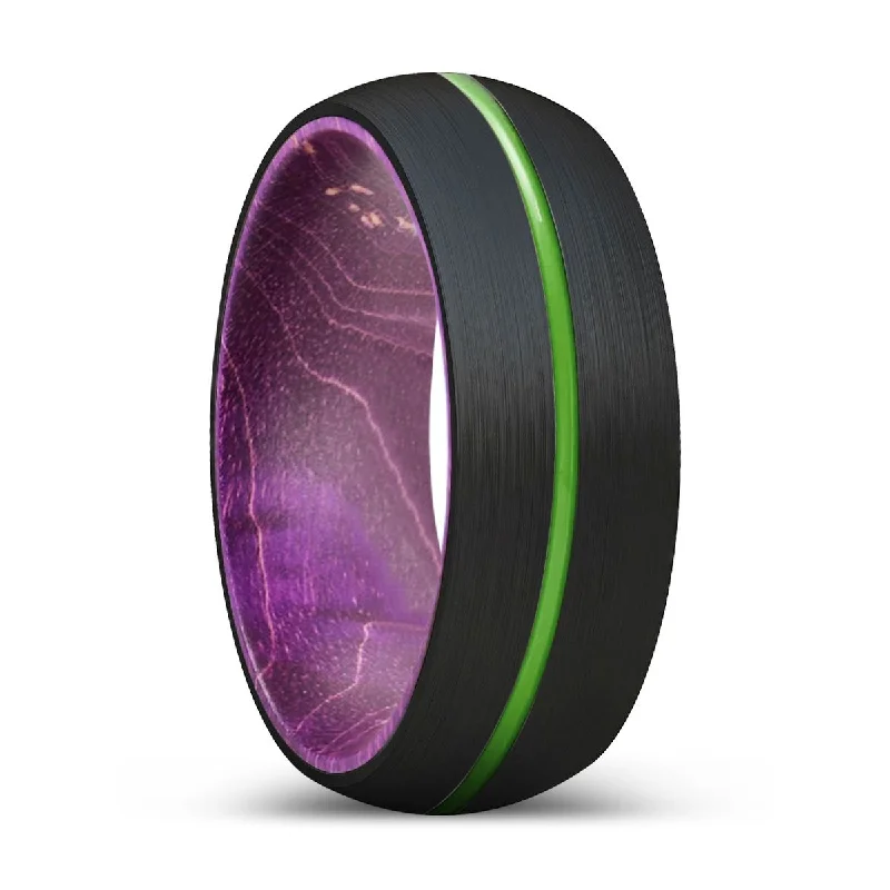 WEREWOLF | Purple Wood, Black Tungsten Ring, Green Groove, Domed