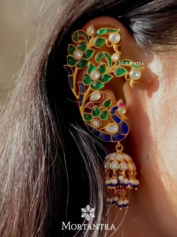 Handmade Gold Earrings-Multicolor Gold Plated Jadau Kundan Earrings - ME968M