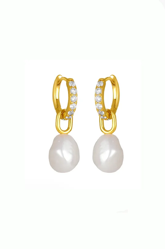 Large Statement Earrings-Juliette Pearl Huggies-Gold