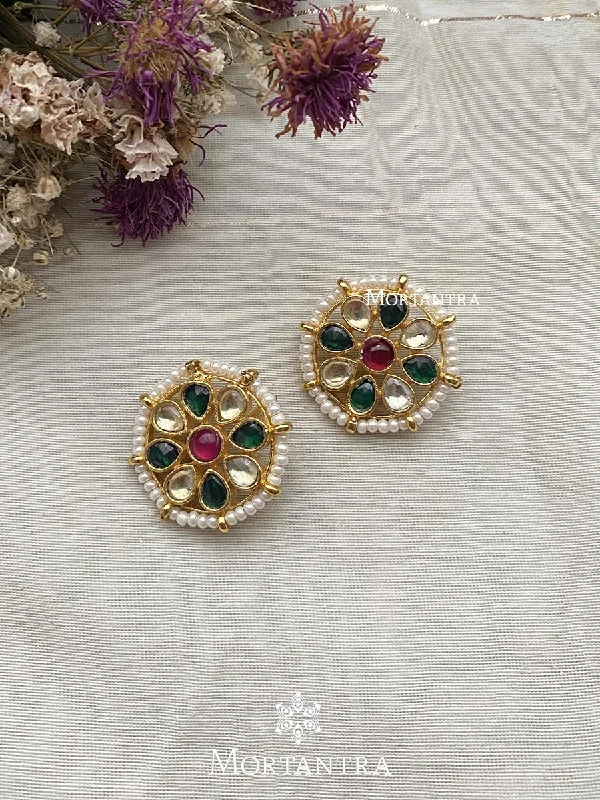 Long Dangle Earrings-Multicolor Gold Plated Jadau Kundan Earrings - ME939M