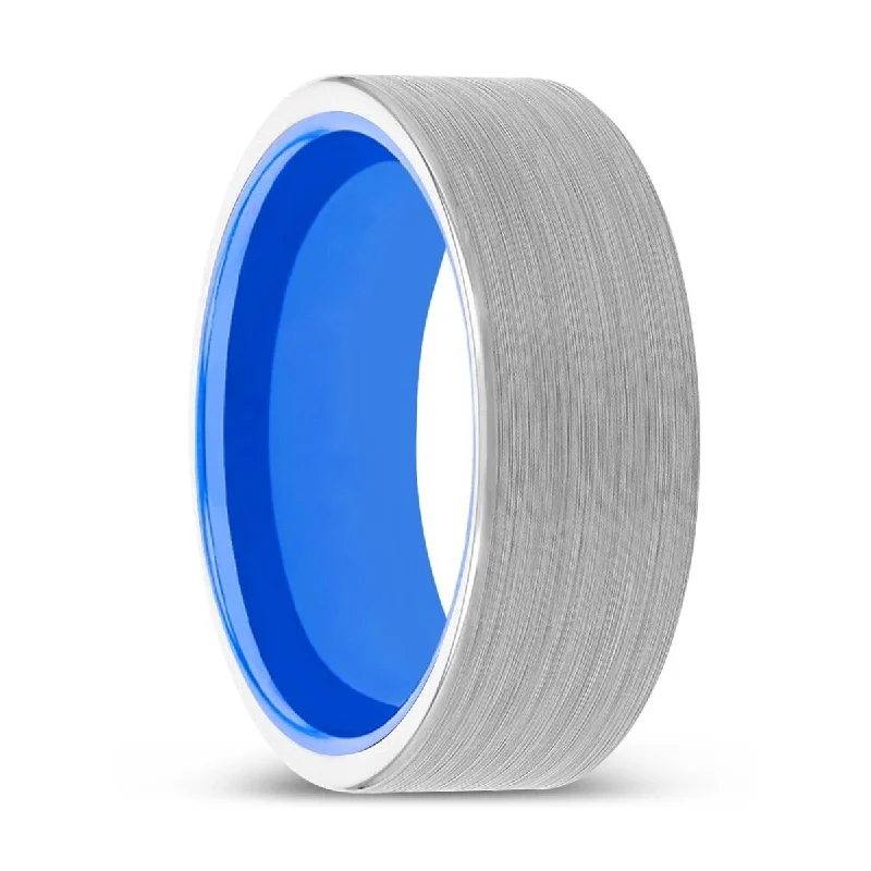 MORRIS | Blue Ring, White Tungsten Ring, Brushed, Flat