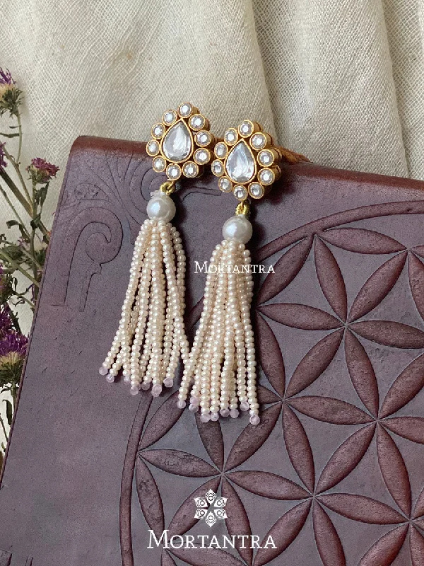 Bold Statement Earrings-White Color Gold Plated Jadau Kundan Earrings - ME900B