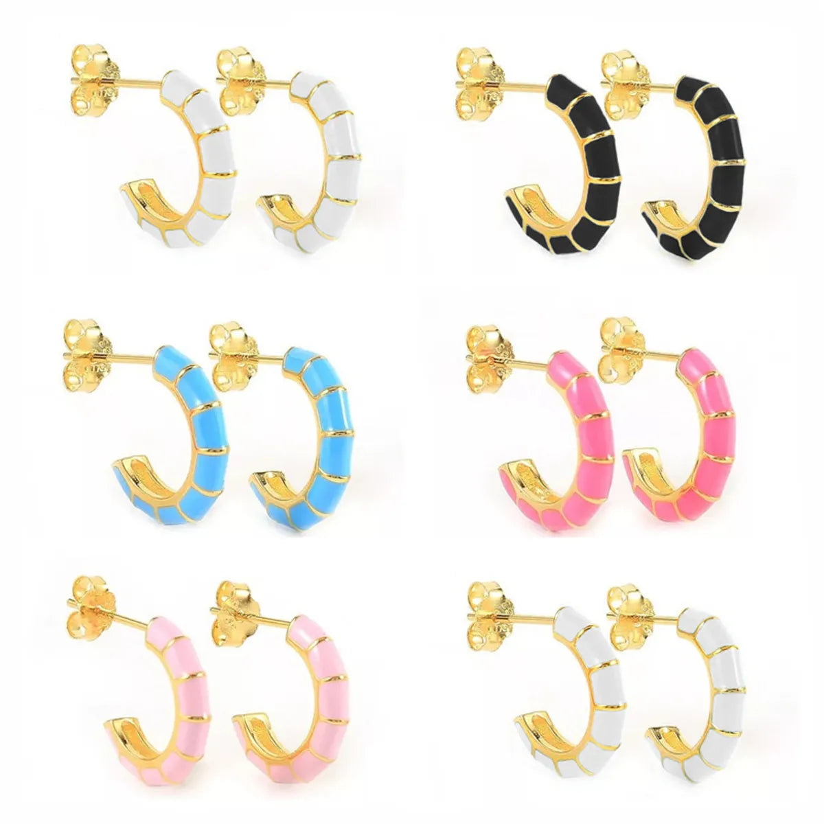 Fashion C Shape Enamel Plating Copper Ear Studs