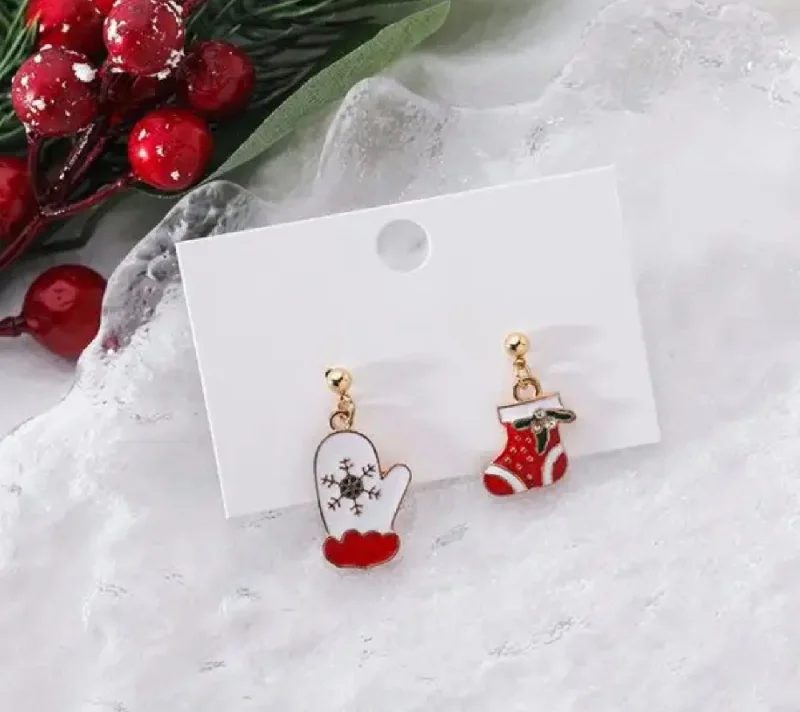 Pear Shaped Earrings-Adorable Christmas Glove and Stocking Earrings