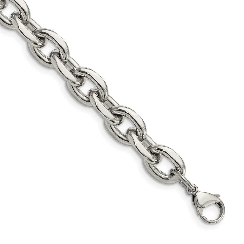 Silver Rope Bracelet-Stainless Steel Polished 9in Bracelet