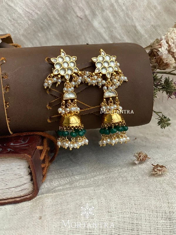 Elegant Ear Cuffs-Green Color Gold Plated Jadau Kundan Earrings - ME989YB