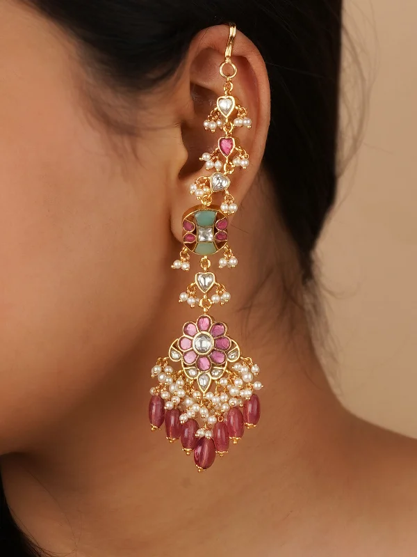 Sassy Ear Climbers-Multicolor Gold Plated Jadau Kundan Earrings - ME970M