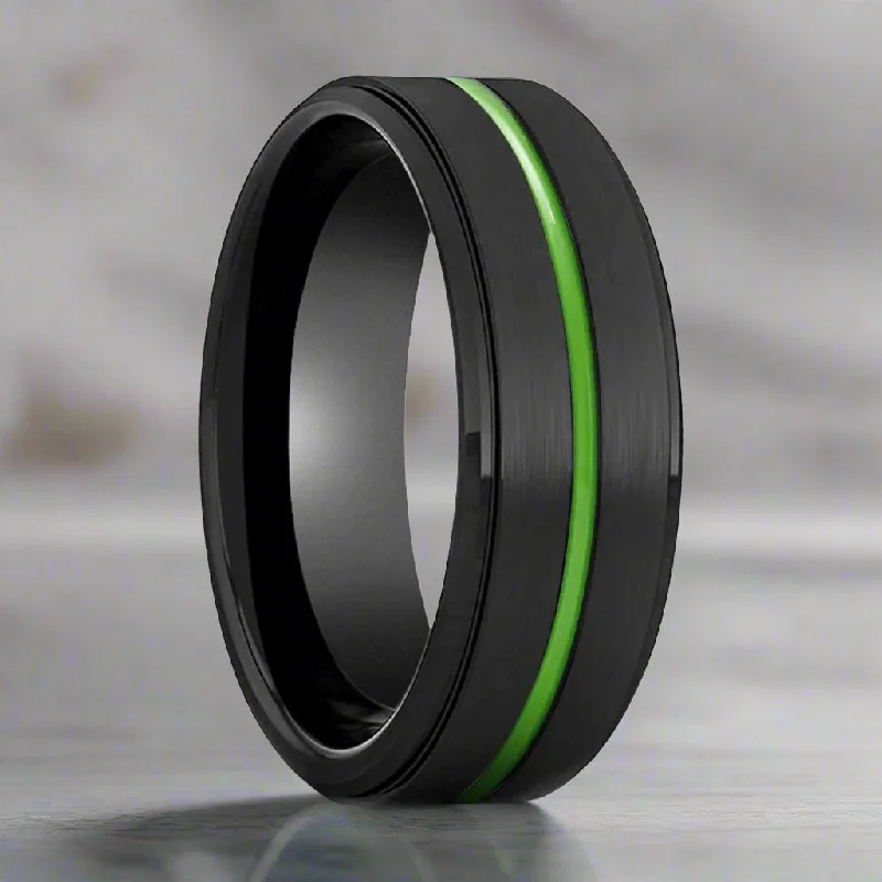 REAPER | Black Ring, Black Tungsten Ring, Green Groove, Stepped Edge