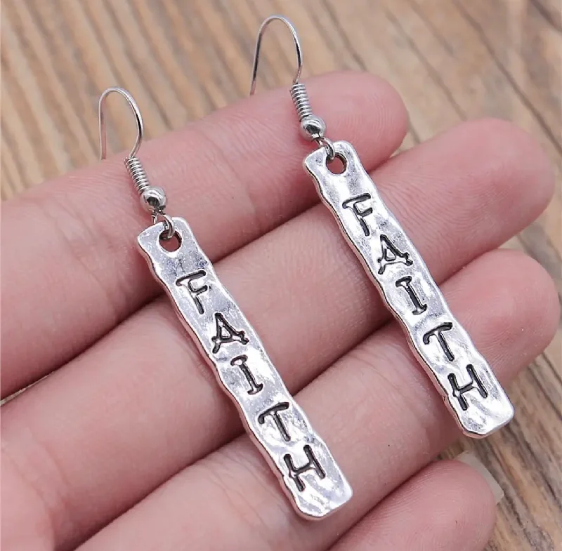 Natural Stone Earrings-Beautiful Hammered Silver Faith Earrings