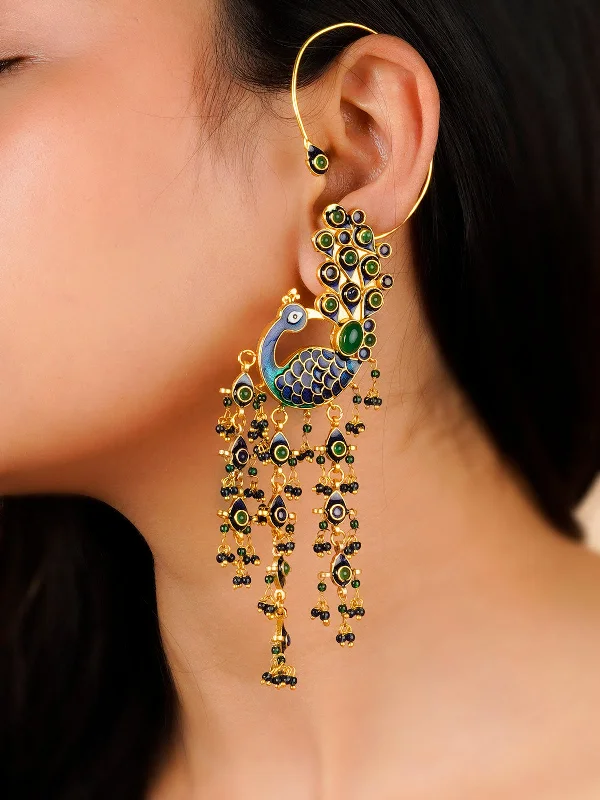 Unique Pearl Drop Earrings-Multicolor Gold Plated Jadau Kundan Earrings - ME24