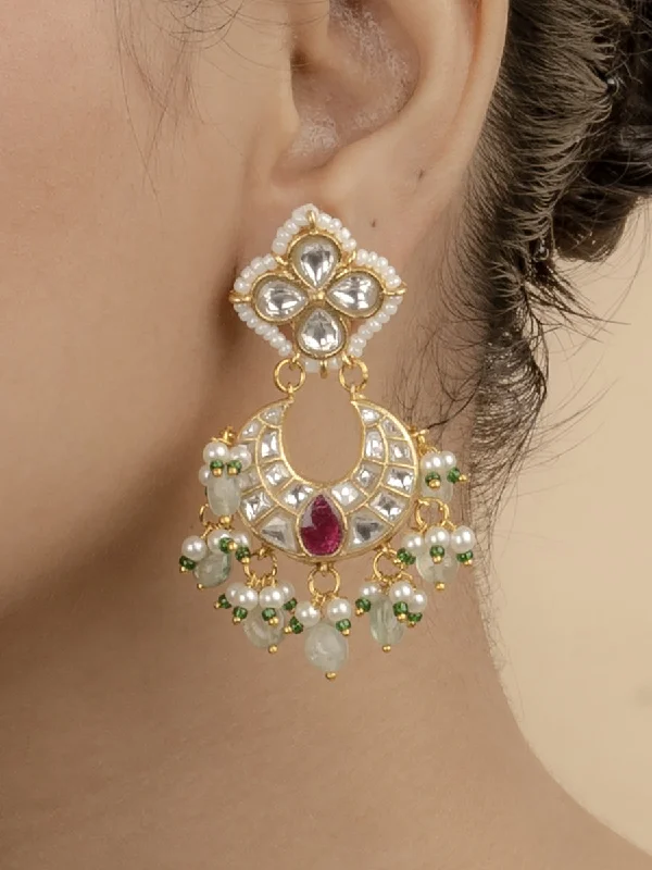 Large Silver Earrings-Pink Color Gold Plated Thappa Jadau Kundan Earrings - TJ-E24WP