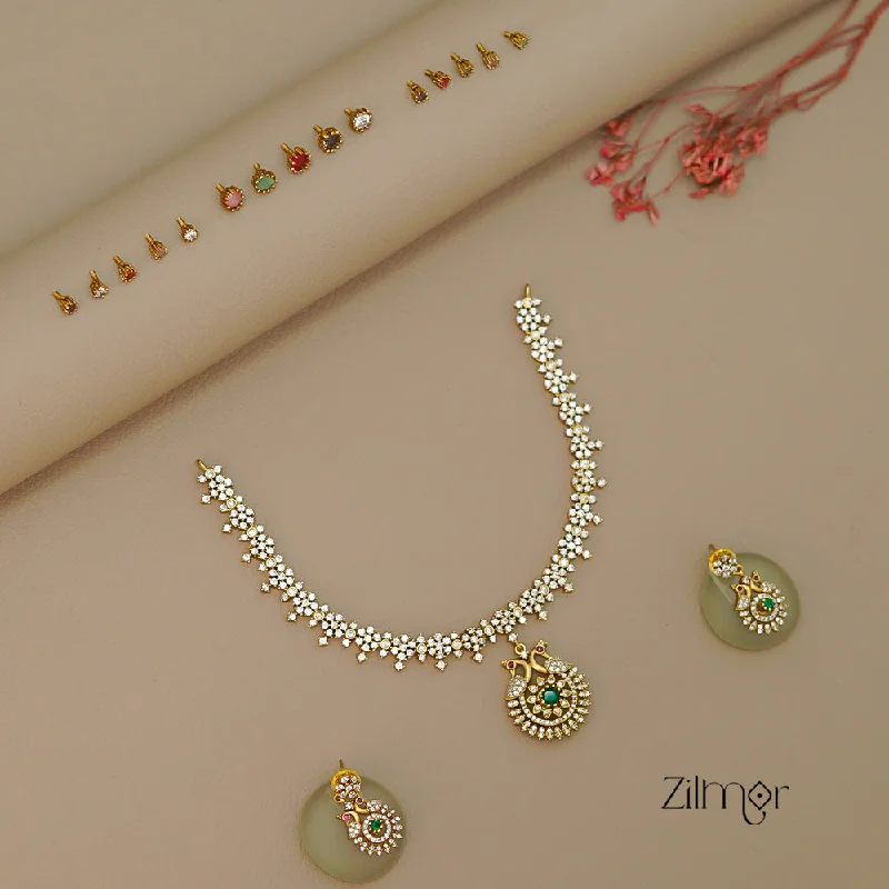 Dainty Silver Necklace-SN1011452 - Premium Antique Necklace with 5 Interchangable stones Earring Set