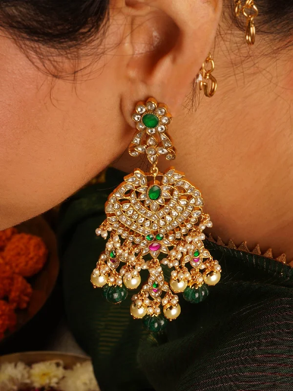 Elegant Hoops with Diamonds-Multicolor Gold Plated Jadau Kundan Earrings - ME1230M