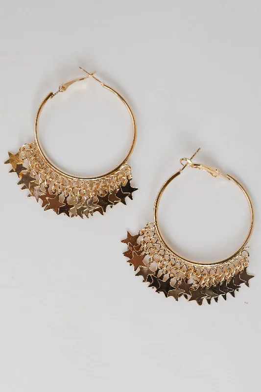 Adjustable Earrings-Maddy Gold Star Charm Hoop Earrings