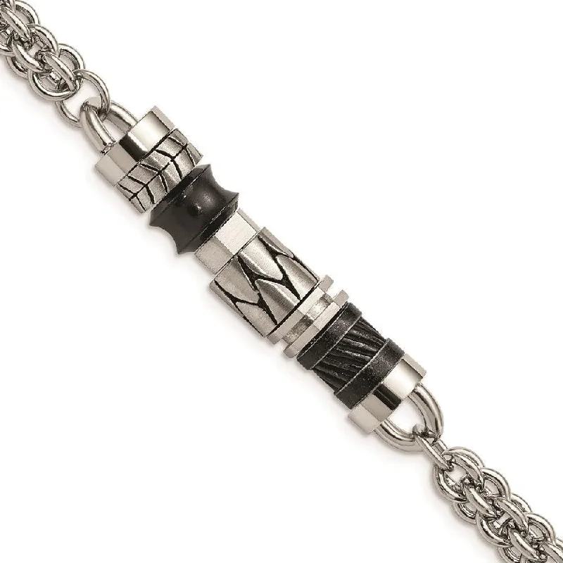 Simple Chain Bangle-Stainless Steel Moveable Pieces Antiqued 8.25in Bracelet