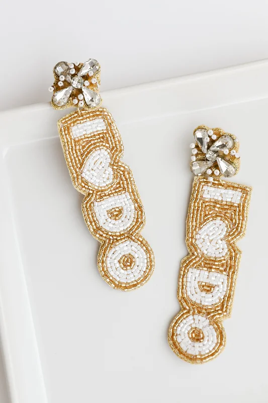 Gold-Plated Earrings-I Do Beaded Drop Earrings