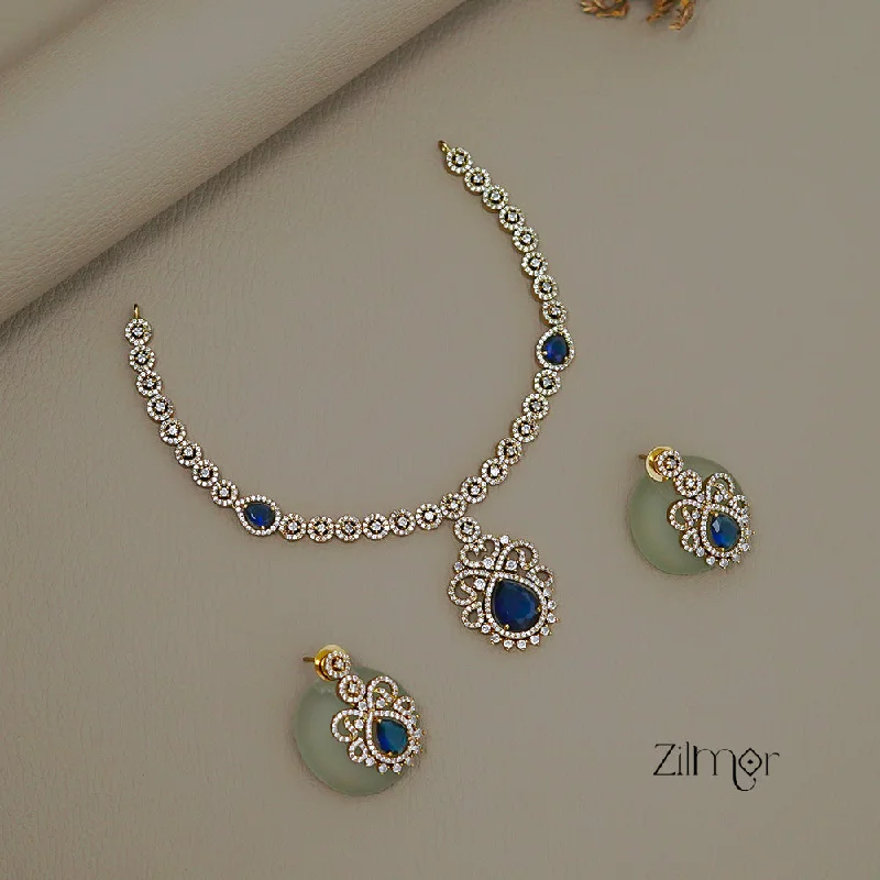 Handmade Silver Necklace-ZL1011425 - AD Stone Choker Necklace Earrings Set