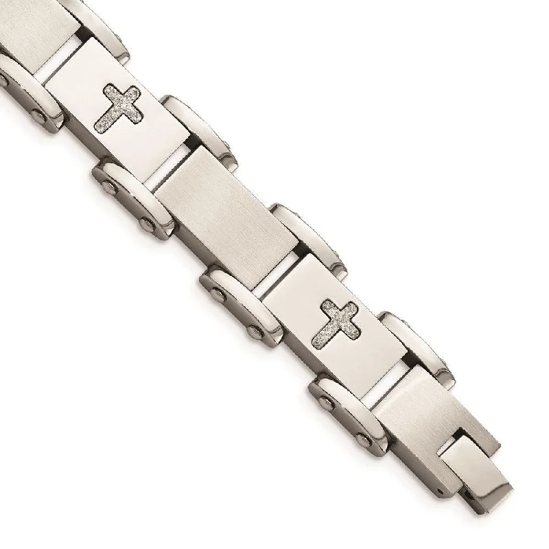 Geometric Beaded Bracelet-Stainless Steel Laser Cut Crosses 8.75in Bracelet