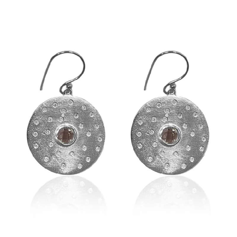 Simple Silver Earrings-BRUSHED SILVER RONDO CIRCLE EARRINGS