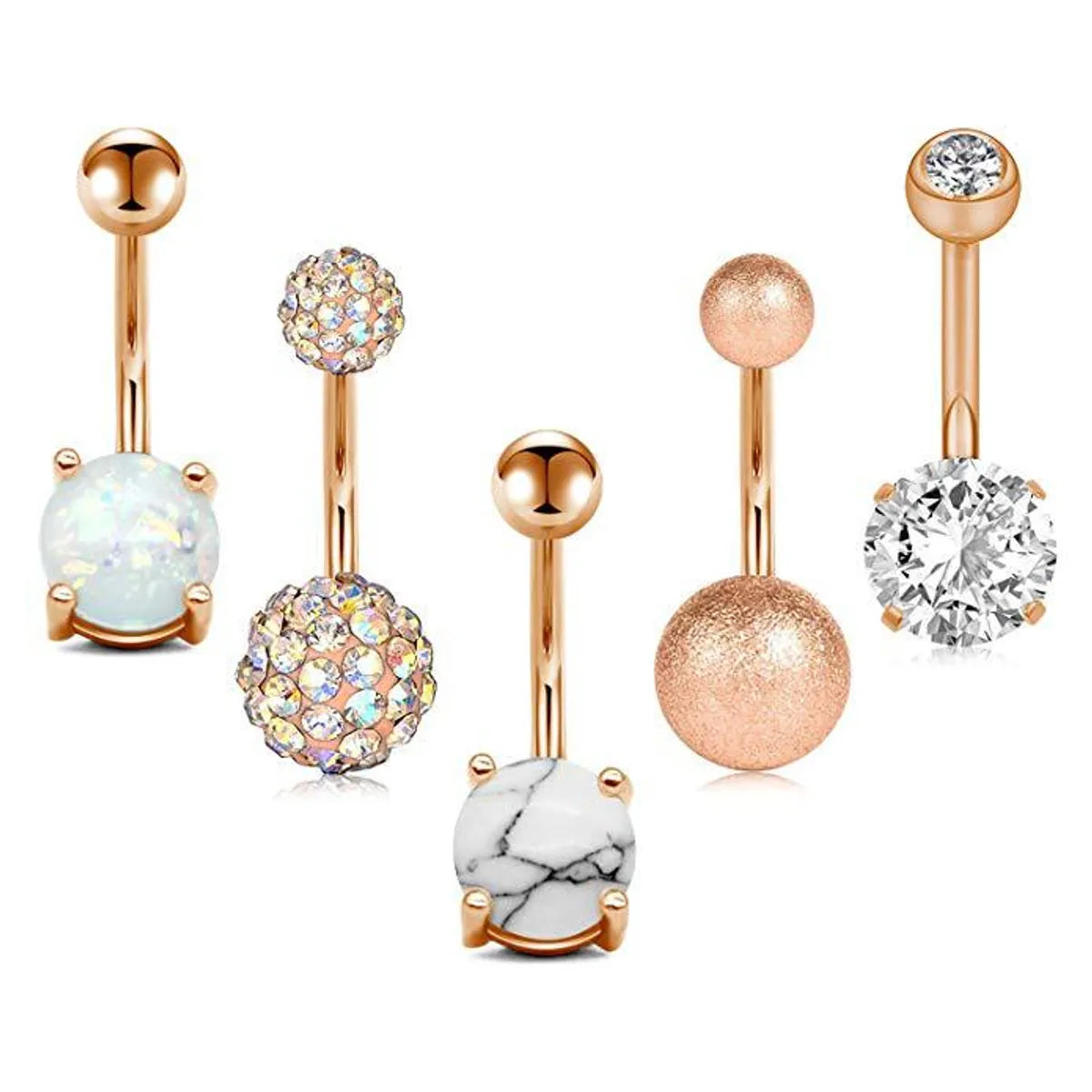 Fashion Geometric Stainless Steel Plating Zircon Belly Ring 5 Pieces