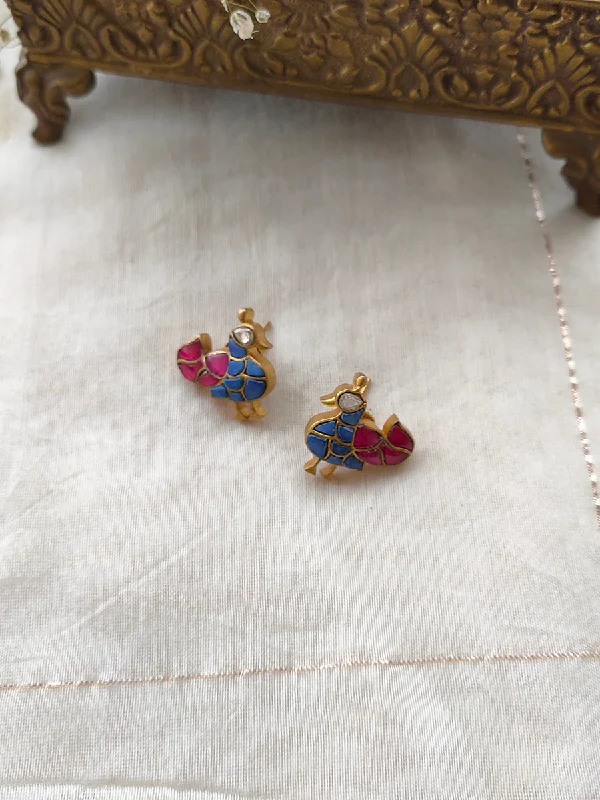 Pear Shaped Earrings-Multicolor Gold Plated Jadau Kundan Earrings - ME788PR