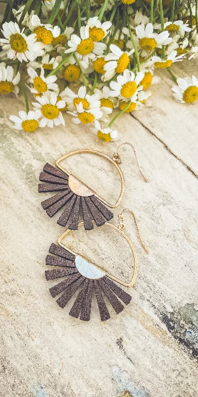 Shiny Drop Earrings-Beautiful Leather Sun Burst Earrings