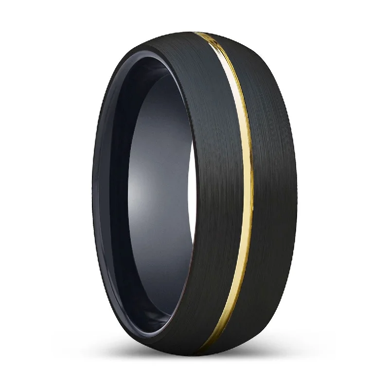 JAKUB | Black Ring, Black Tungsten Ring, Gold Groove, Domed