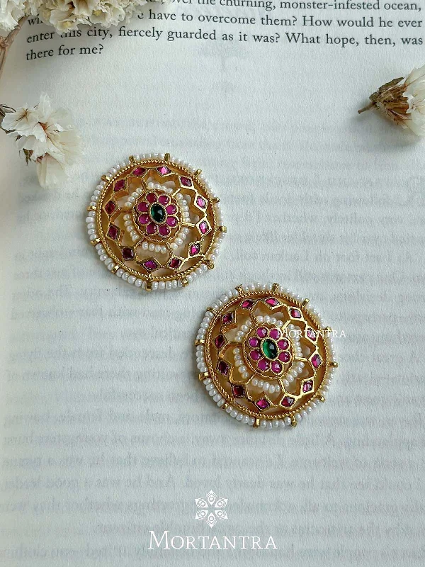 Triangular Earrings-Pink Color Gold Plated Jadau Kundan Earrings - ME1017P