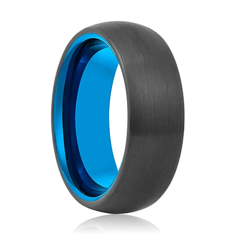 ATASI | Blue Tungsten Ring Black Domed