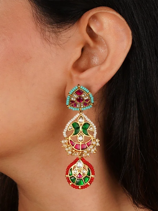 Clear Crystal Earrings-Multicolor Gold Plated Mishr Earrings - MR-E276M