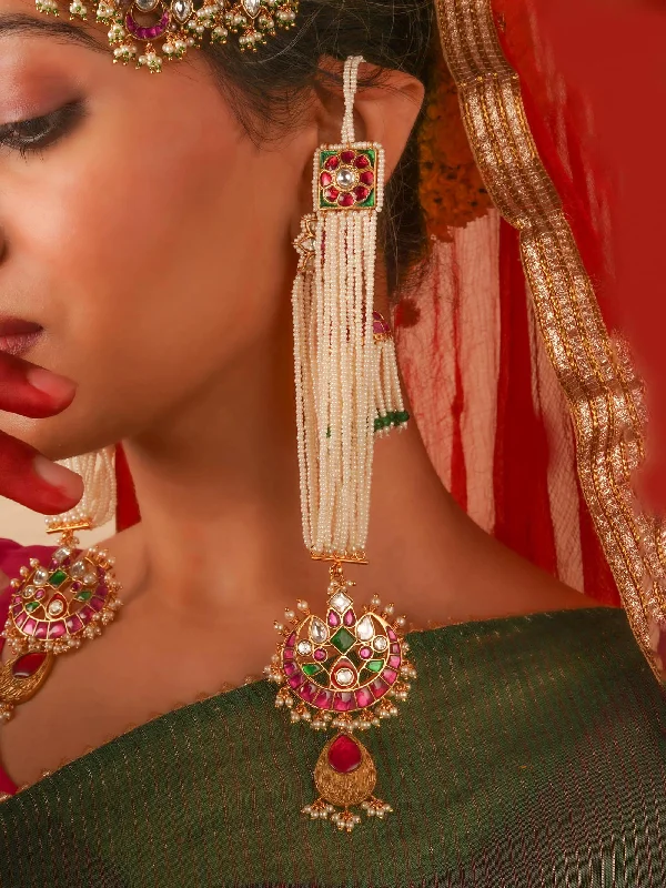 Eco-Friendly Earrings-Multicolor Gold Plated Jadau Kundan Earrings - ME1310M