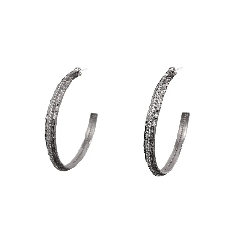 Glittery Hoop Earrings-VINTAGE SILVER EGY CRYSTAL THIN HOOPS 1.5”