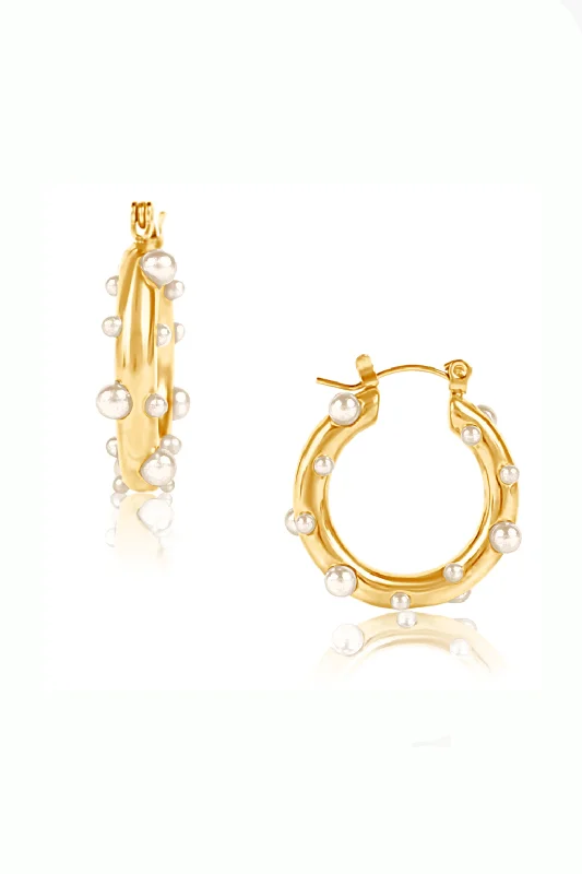 Pearl Dangle Earrings-Nicoletta Pearl Hoop Earring - Water Resistant